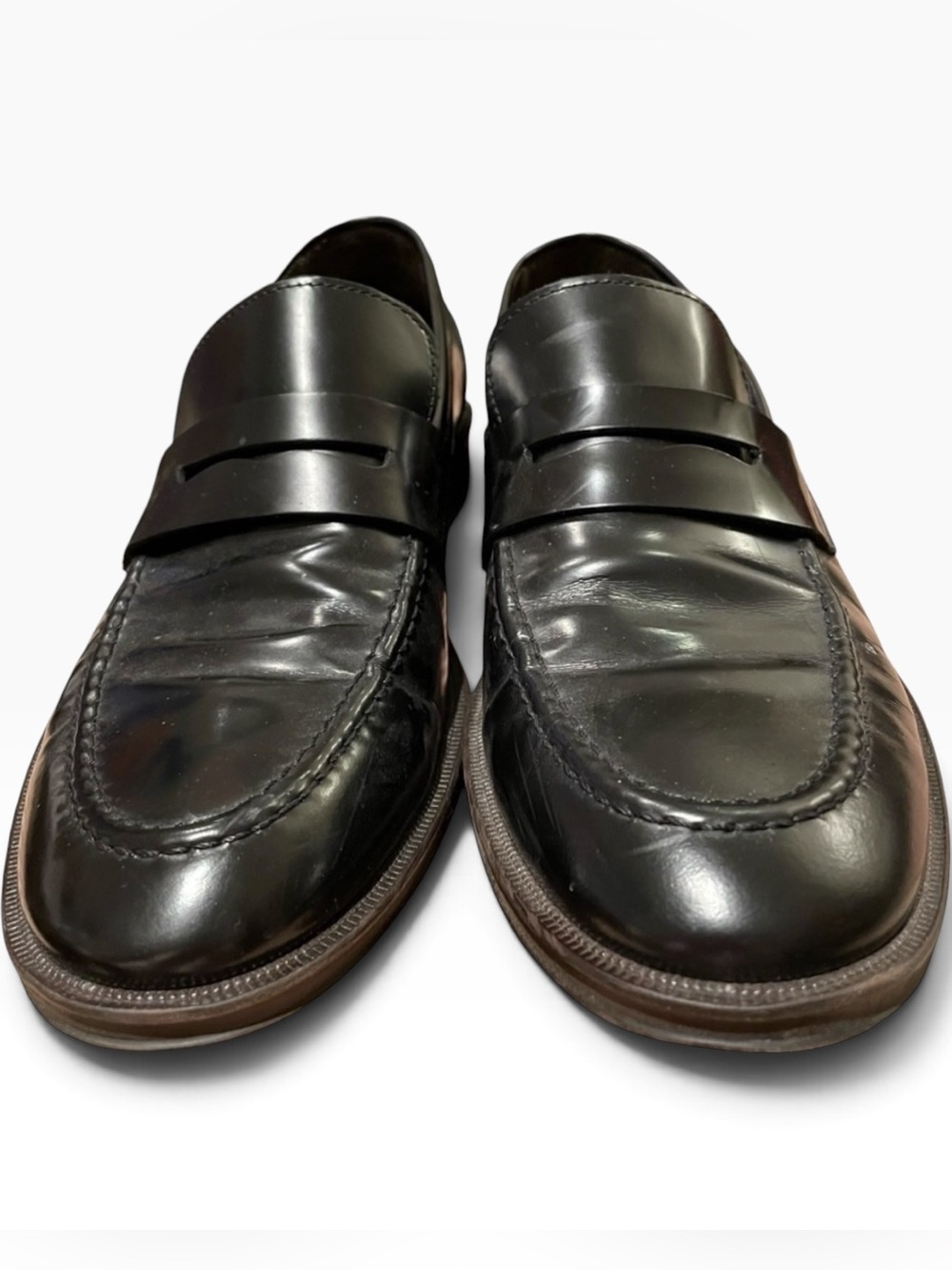 Bruno Magli Boston leather penny loafer, moc toe, stitching, Italy. Sz S…